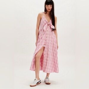 Free People Vita Maxi Dress Pink Plaid Gingham XS NWT Summer Spring Girly